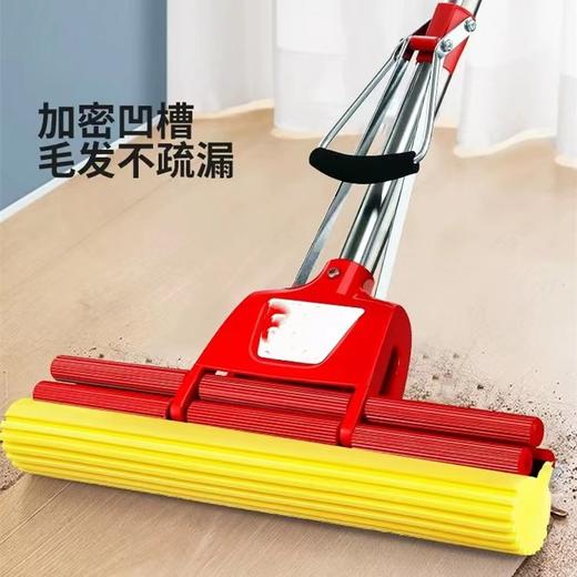 33cm大号不锈钢双滚轮挤水吸水拖把家用海绵挤水免手洗懒人大号拖把超强吸水海绵胶棉拖布头一拖净 商品图7
