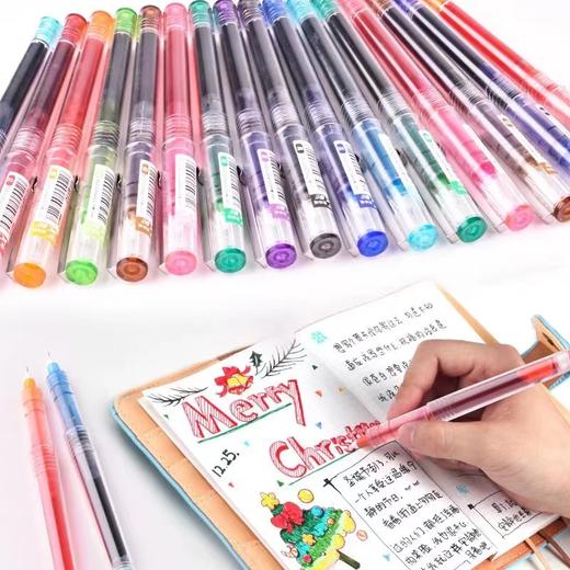 白雪X55直液式走珠笔0.5mm针管型中性笔10色彩色水性笔黑蓝红笔考试专用手账笔糖果色办公用品学生文具签字笔 商品图2