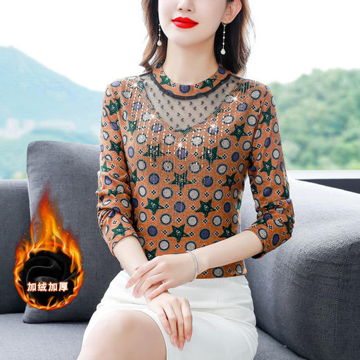 半高领打底衫修身内搭上衣蕾丝拼接烫钻小衫KQL-206 商品图1