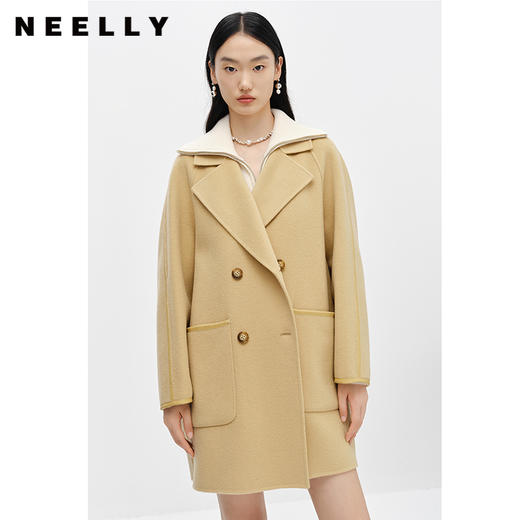NEELLY纳俪商场同款2022冬季新款双排扣毛呢大衣女中长款宽松外套N22102N01044 商品图0