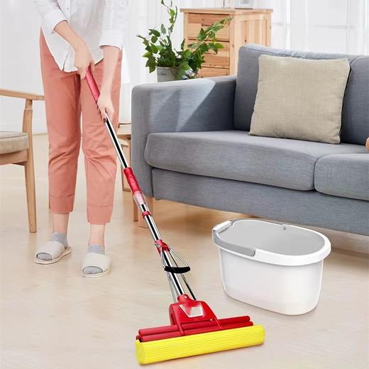 33cm大号不锈钢双滚轮挤水吸水拖把家用海绵挤水免手洗懒人大号拖把超强吸水海绵胶棉拖布头一拖净 商品图1