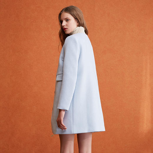 欧芮儿2017冬装新款蓝色长袖毛呢外套女中长款 商品图1