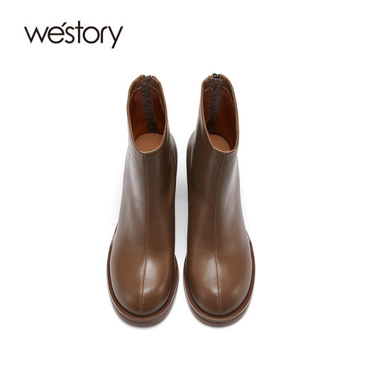 westory粗高跟时装短靴真皮拉链显瘦增高靴子22年秋冬新款女82281 商品图4
