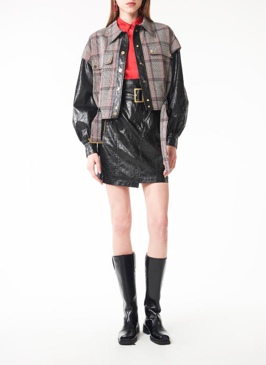 不对称褶皱纹理皮半裙 商品图0