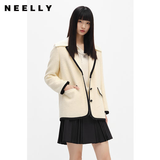 NEELLY纳俪商场同款冬季西装外套女个性撞色毛呢大衣百搭韩系上衣N22101W01012 商品图2