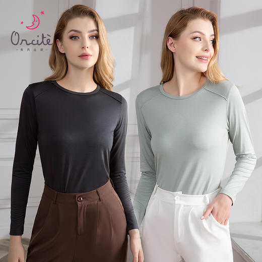 女士德绒通勤百搭打底高弹保暖内衣圆领女上装秋冬打底H223050558 商品图3