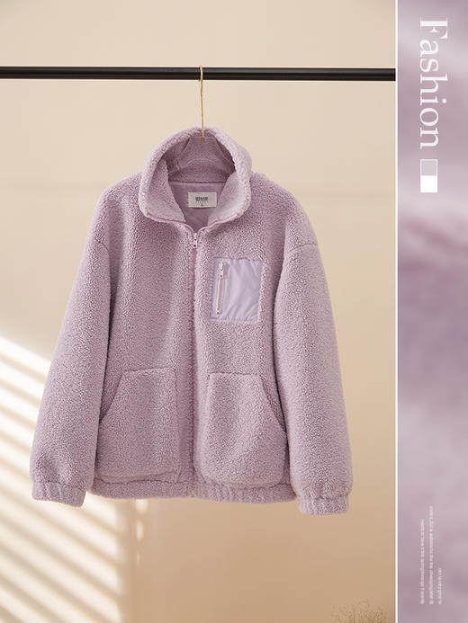 【129选3件，不退换】熙世界羊羔毛外套女2025冬季新款宽松休闲立领加厚保暖毛绒绒上衣 商品图5