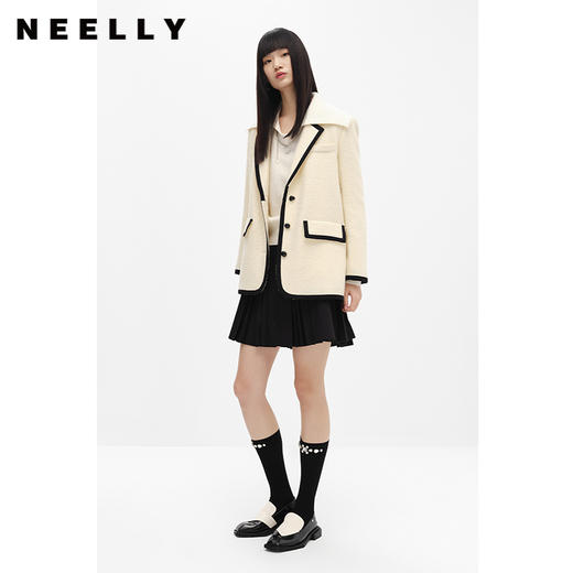 NEELLY纳俪商场同款冬季西装外套女个性撞色毛呢大衣百搭韩系上衣N22101W01012 商品图1