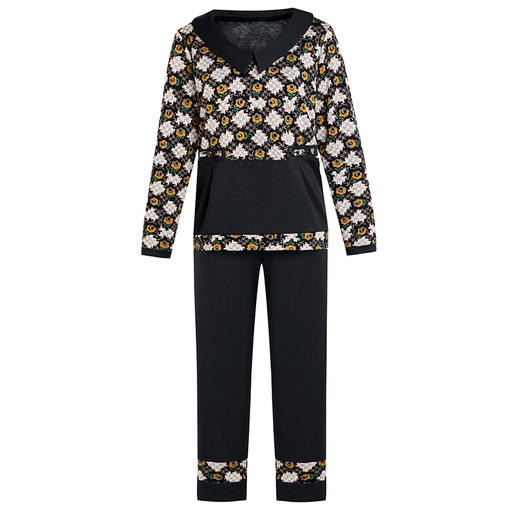 MCdd080-640 套装2022春秋新款中老年女翻领长袖上衣中年妇女印花两件套 商品图3