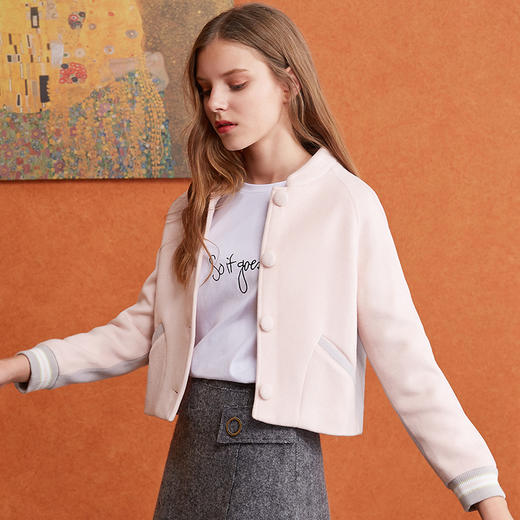 欧芮儿2017冬装新款长袖单排扣毛呢外套女短款 商品图0