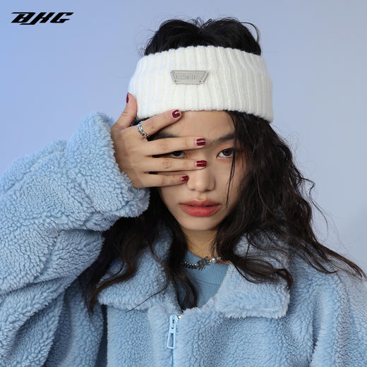 BJHG自制毛线针织运动发带多色金属贴标男女同款网红头套搭配发饰 商品图1