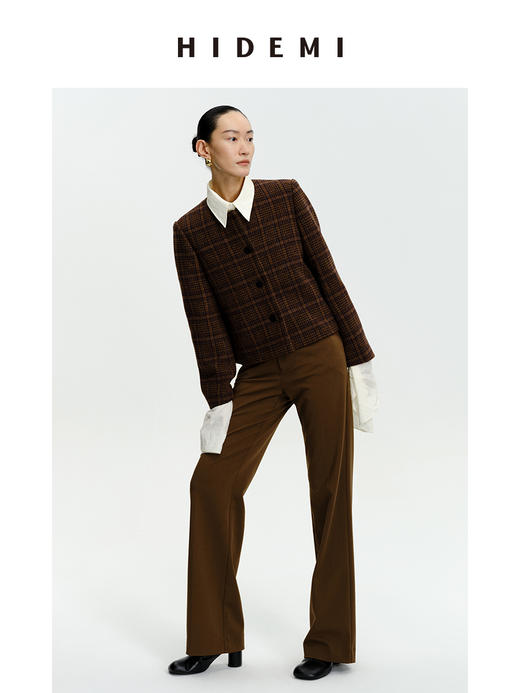 HIDEMI 格纹厚羊毛短款纽扣外套 商品图5