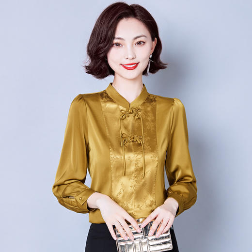 KQL E261N2179 2022秋新款女装仿真丝V领气质百搭长袖衬衫显瘦桑蚕丝衬衣上衣 商品图1