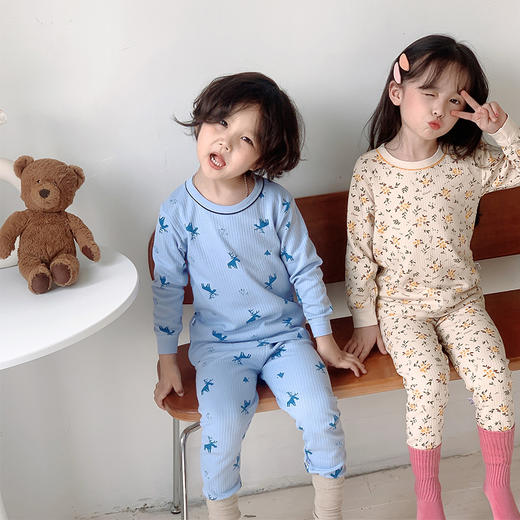 80-160码2024秋冬A类男女童内衣套装纯棉秋衣裤套装中大童家居服 商品图0