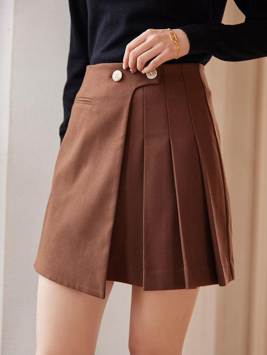 【129选3件，不退换】熙世界不规则百褶A字短裙女秋冬新款高腰提臀显瘦磨毛半身裙 商品图2