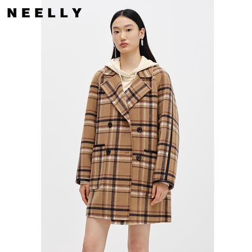 NEELLY纳俪商场同款2022冬季新款双排扣毛呢大衣女中长款宽松外套N22102N01044 商品图2