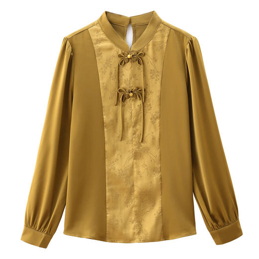 KQL E261N2179 2022秋新款女装仿真丝V领气质百搭长袖衬衫显瘦桑蚕丝衬衣上衣 商品图4