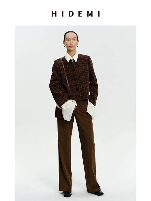 HIDEMI 格纹厚羊毛短款纽扣外套 商品图7