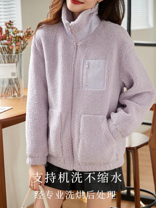 【129选3件，不退换】熙世界羊羔毛外套女2025冬季新款宽松休闲立领加厚保暖毛绒绒上衣 商品图3