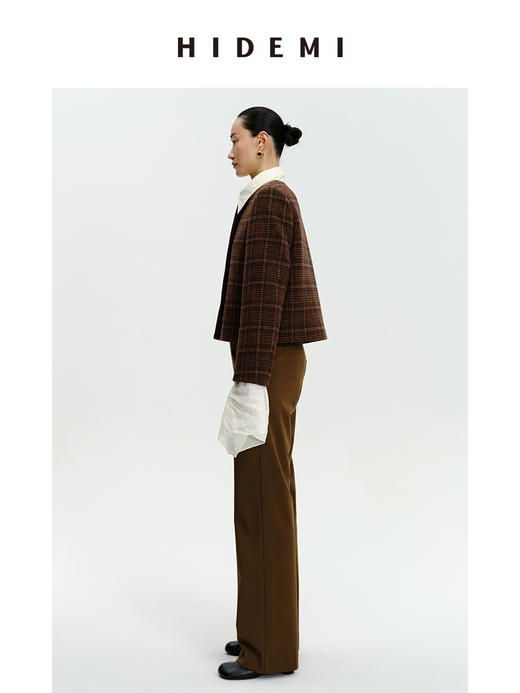 HIDEMI 格纹厚羊毛短款纽扣外套 商品图4