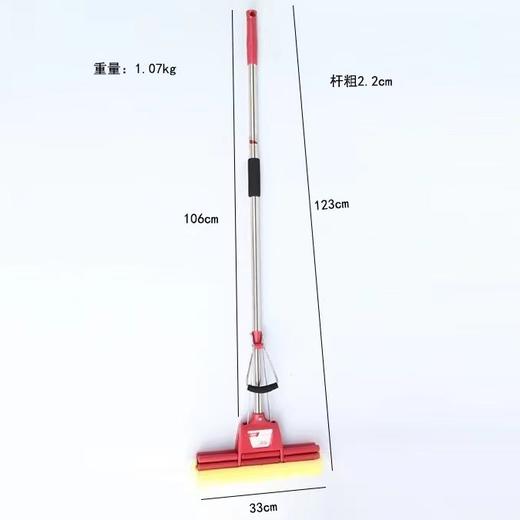 33cm大号不锈钢双滚轮挤水吸水拖把家用海绵挤水免手洗懒人大号拖把超强吸水海绵胶棉拖布头一拖净 商品图2