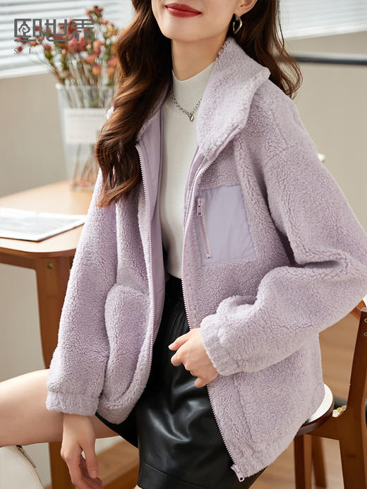 【129选3件，不退换】熙世界羊羔毛外套女2025冬季新款宽松休闲立领加厚保暖毛绒绒上衣 商品图1