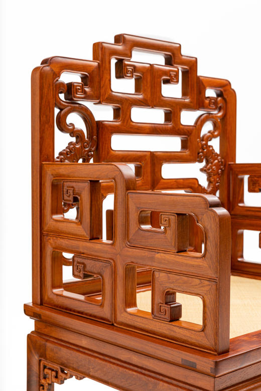 红桥红  家具严选  缅甸花梨（大果紫檀）【藤面 福寿 太师椅 】 商品图2