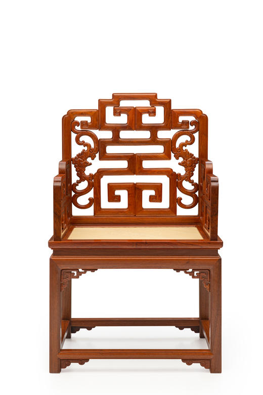 红桥红  家具严选  缅甸花梨（大果紫檀）【藤面 福寿 太师椅 】 商品图0
