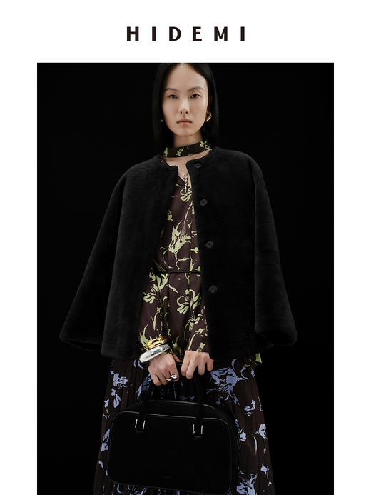 HIDEMI皮毛一体简约圆领短款皮草大衣皮衣 商品图4