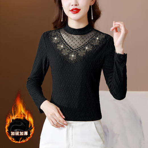 秋冬新款加绒加厚大码打底衫时尚高领保暖百搭上衣KQL-B02N9677 商品图1