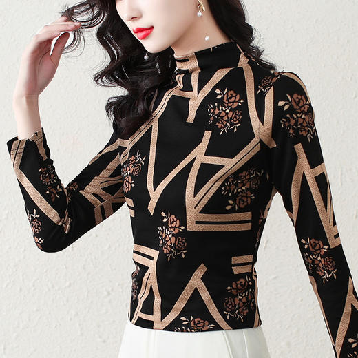 MZ11016 高端加绒打底衫时髦时尚洋气秋冬气质小衫修身长袖t恤女上衣内搭 商品图2