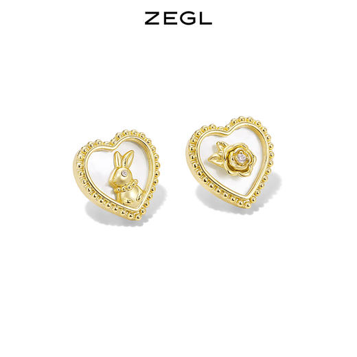 ZEGL设计师本命兔年系列法式兔爱心耳环女复古耳钉银针秋冬耳饰品 商品图2