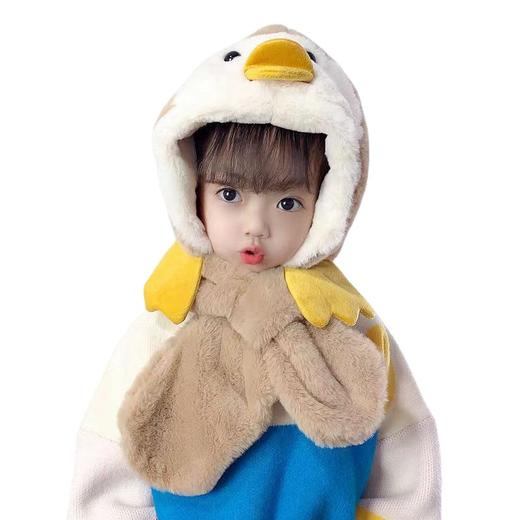 卡通宝宝毛绒拼色儿童帽子围巾一体套装护耳帽男女冬季保暖套头帽sh 商品图4