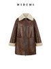 HIDEMI西班牙皮毛一体咖啡色双色双面极简拉链大翻领中长款皮衣大衣 商品缩略图8