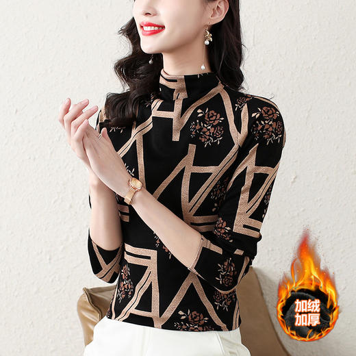 MZ11016 高端加绒打底衫时髦时尚洋气秋冬气质小衫修身长袖t恤女上衣内搭 商品图1