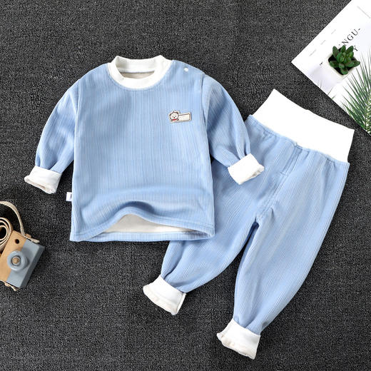 【舒适加绒高腰宝宝护肚】秋冬儿童保暖内衣套装宝宝高腰双面绒加厚秋衣秋裤婴儿护肚子睡衣 商品图1