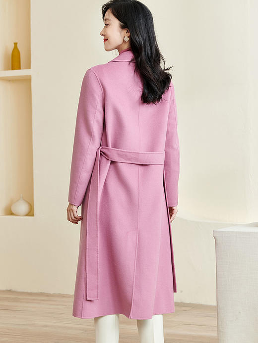 剩M 芳外 气质淑女幽兰粉毛呢外套100%羊毛长款大衣1588 商品图3