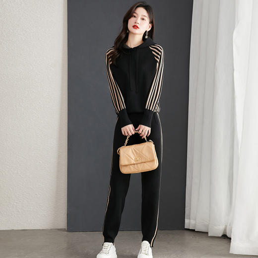 XYFS21-8187新款时尚气质休闲宽松连帽长袖针织卫衣运动裤两件套 商品图7