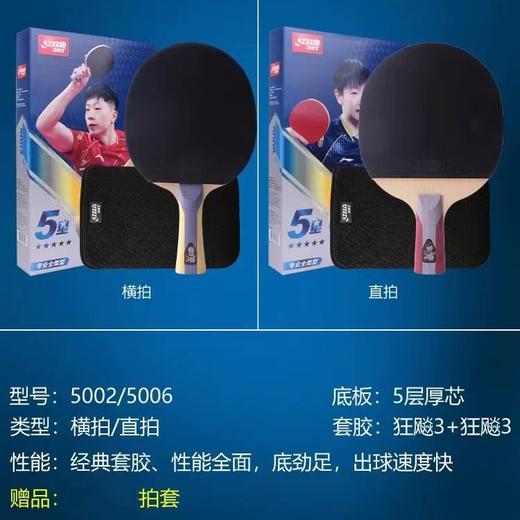 DHS红双喜新五星5星专业级全能型乒乓球拍1只单拍横拍长柄5002直拍短柄5006双面反胶 商品图7