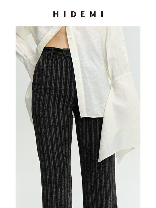 HIDEMI 时髦灰色竖条纹显瘦喇叭神裤 商品图6