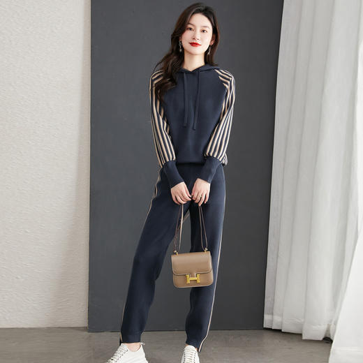 XYFS21-8187新款时尚气质休闲宽松连帽长袖针织卫衣运动裤两件套 商品图6