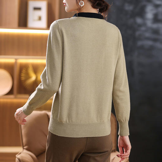 SC33-92003 假两件毛衣时尚洋气飘带针织衫2022新款秋季上衣女长袖拼色打底衫 商品图3