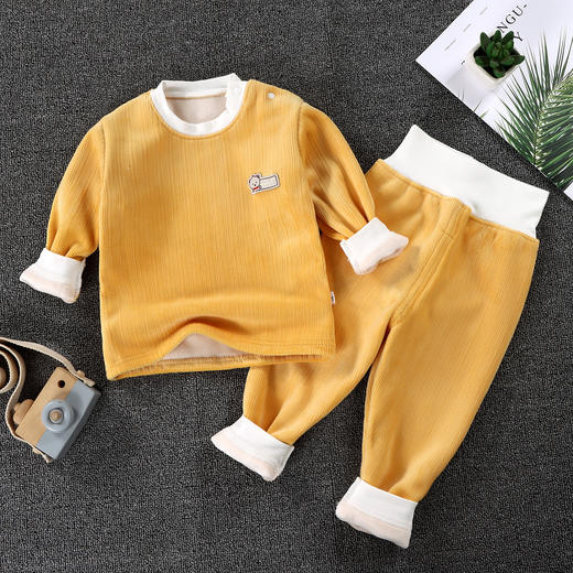 【舒适加绒高腰宝宝护肚】秋冬儿童保暖内衣套装宝宝高腰双面绒加厚秋衣秋裤婴儿护肚子睡衣 商品图7