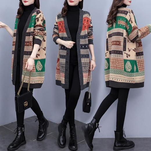 NYL3069 针织开衫外套女2022秋冬新款时尚洋气毛衣宽松胖mm减龄显瘦中长款 商品图3