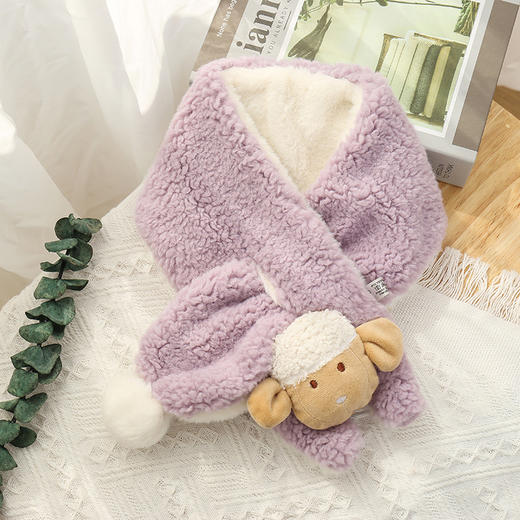 【颜色多选！卡通儿童保暖围巾】冬季保暖可爱爬爬羊儿童围巾，糖果色羊绒双球男童女童宝宝围脖 商品图2