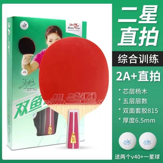 双鱼乒乓球拍单拍2A+E直拍短柄横拍长柄2A+C新二星单拍初学者乒乓球拍五层底板1支 商品图1
