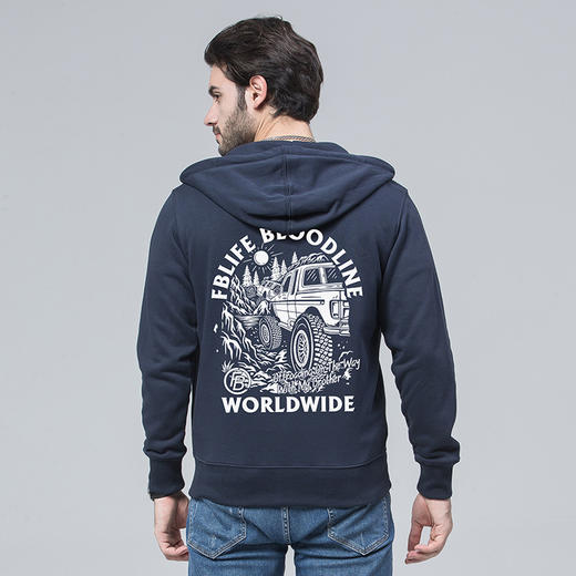 自由基地秋冬新款越野露营户外攀爬图案拉链带帽毛圈卫衣休闲情侣 NMT-1910 商品图1