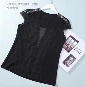 安莉芳夏季薄款蕾丝无袖背心女士性感通透深V打底上衣ED00261