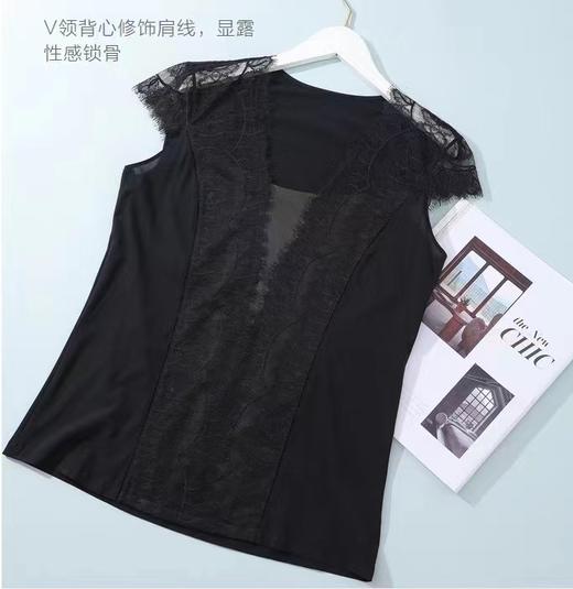 安莉芳夏季薄款蕾丝无袖背心女士性感通透深V打底上衣ED00261 商品图0