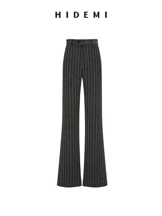 HIDEMI 时髦灰色竖条纹显瘦喇叭神裤 商品图2